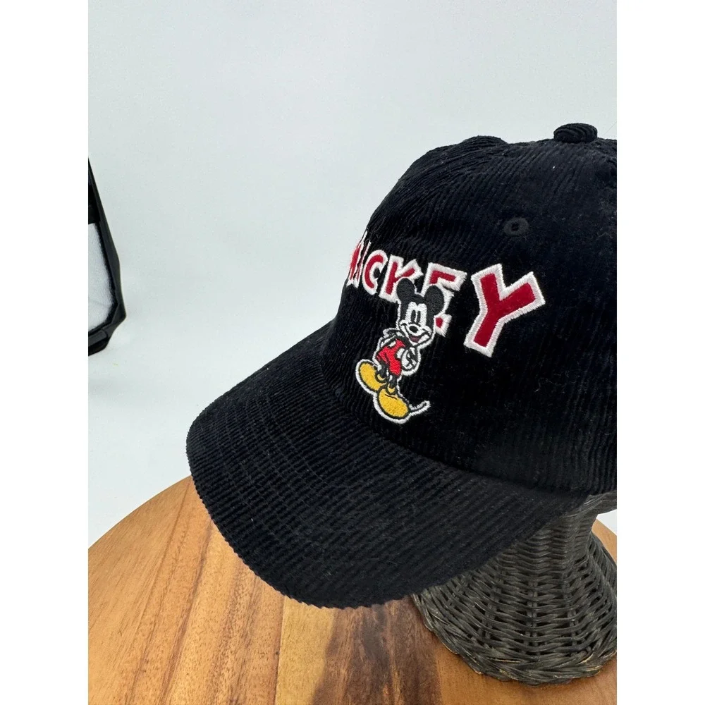 Disney Store Mickey Mouse‎ Corduroy Hat Mens S/M Black Embroidered Baseball Cap